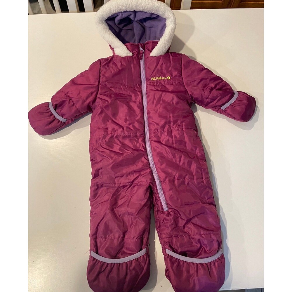 Pink Platinum Baby Girls Hooded Puffer Snowsuit Pram Bunting (18 Months)